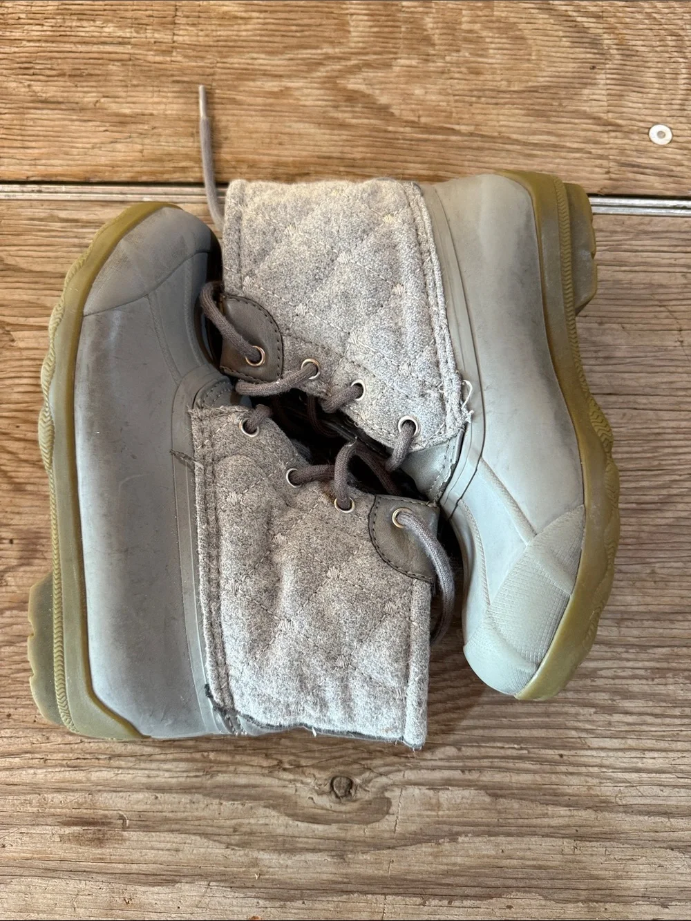 Sperry Kids Taupe Gray Lace-Up Waterproof Duck Boots